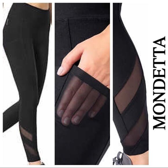 MONDETTA Women Ladies Active Workout Leisure Leggings w/ Mesh pockets - Black - Picture 1 of 16